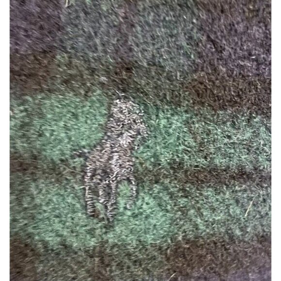 Ralph Lauren Polo Embroidery Logo Lambswool Green Navy Blue Plaid Italy Made - Picture 3 of 9